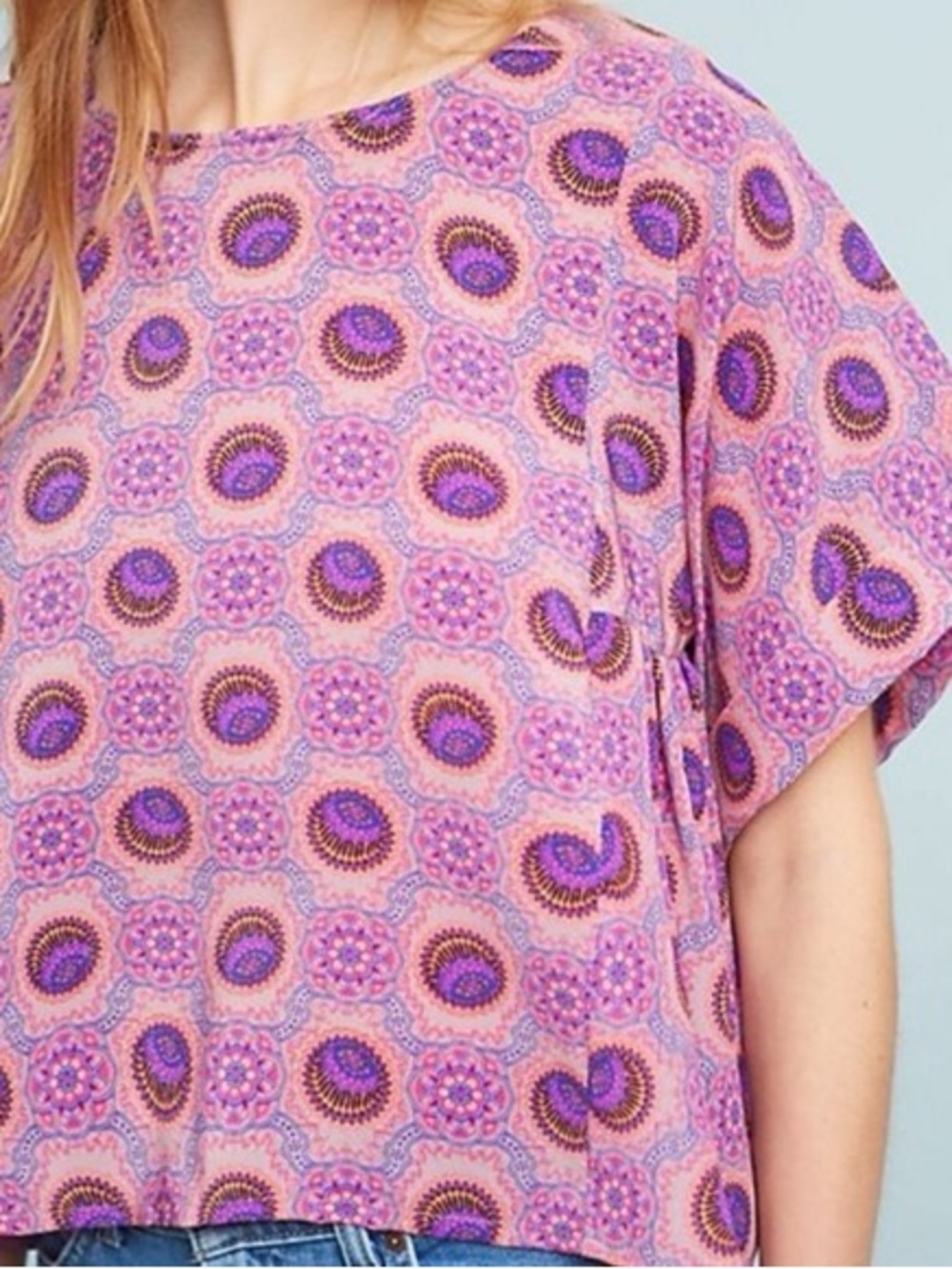 Anthropologie Purple and Pink Medallion Print Blouse